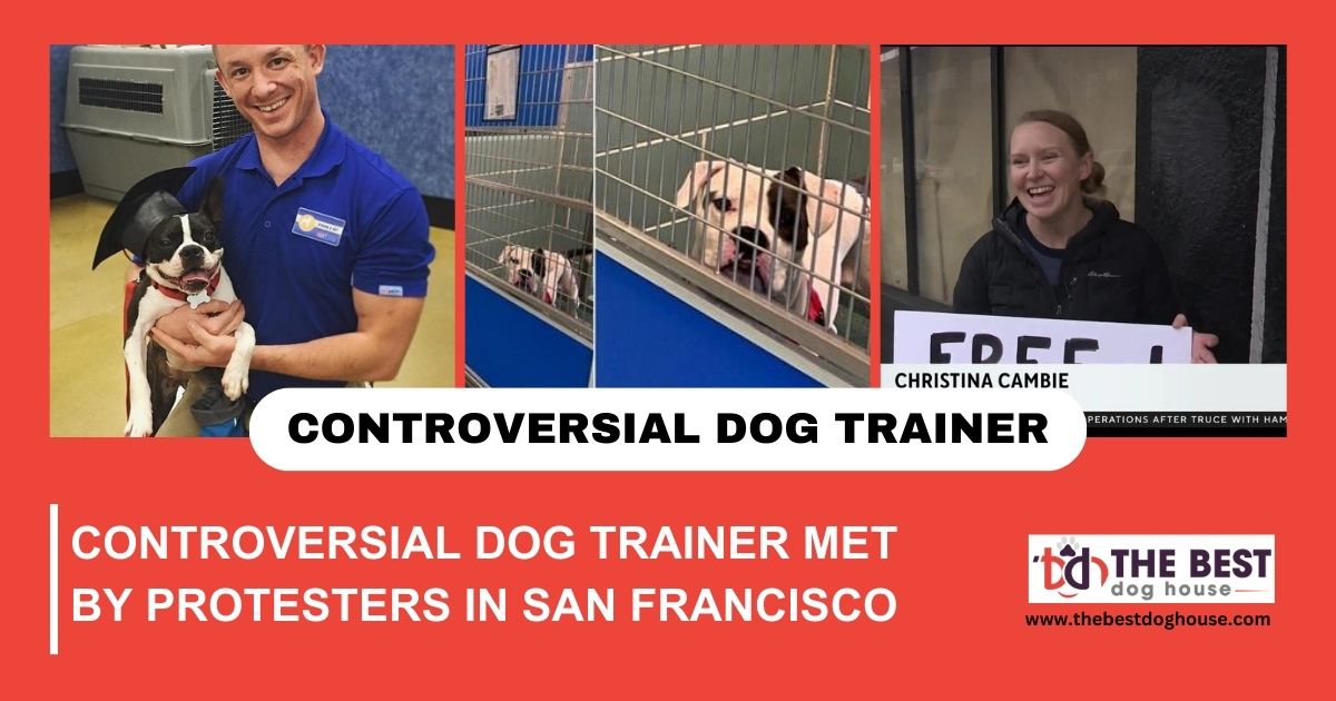 Controversial dog trainer met by protesters